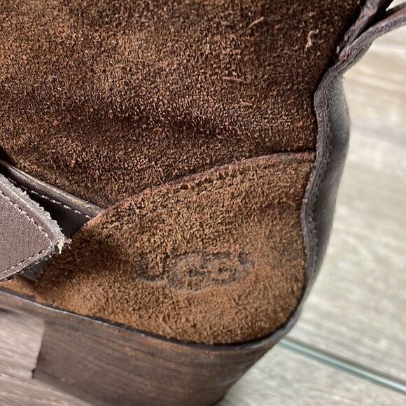 Ugg Wright Buckle Women’s Sz 6 Brown Leather Shearling Insole Slip On Ankle Boot - Picture 12 of 12